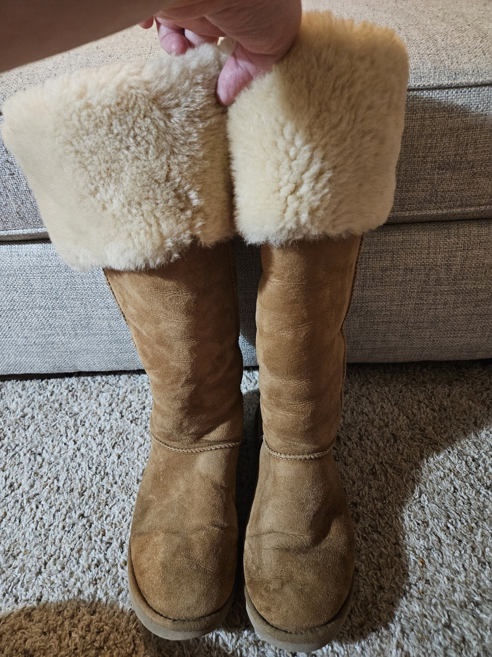 UGG Bailey Button Chestnut Suede Over The Knee Boot with Shearling